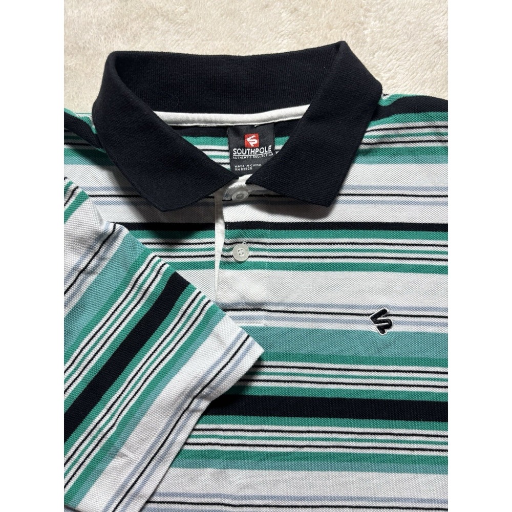 Southpole Y2K Striped Polo Shirt Size Medium - Picture 5 of 8